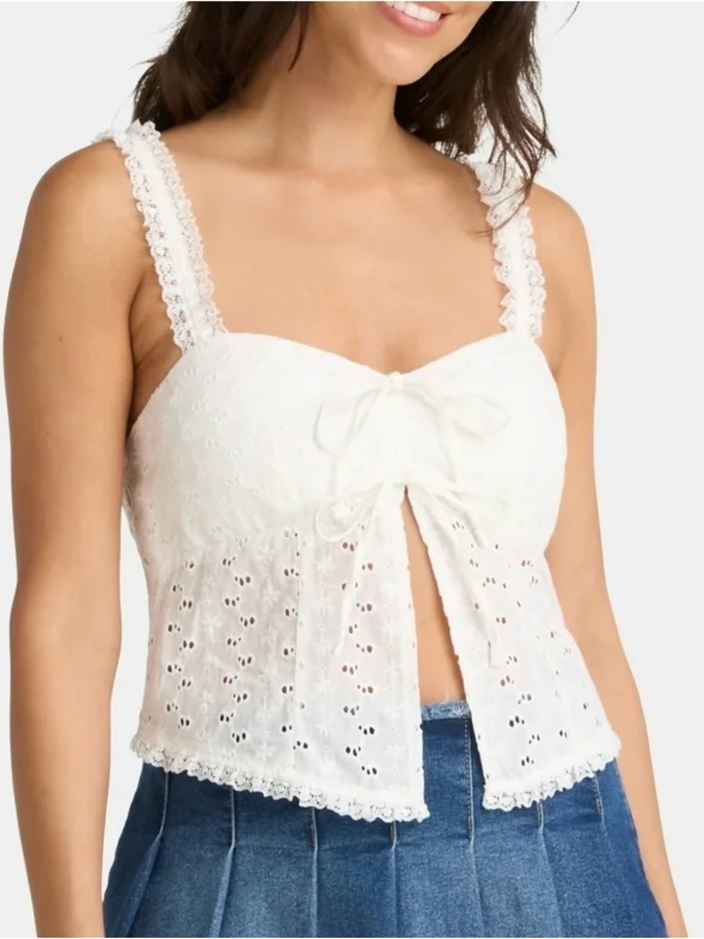White Eyelet Lace Open Front Tie
 Top